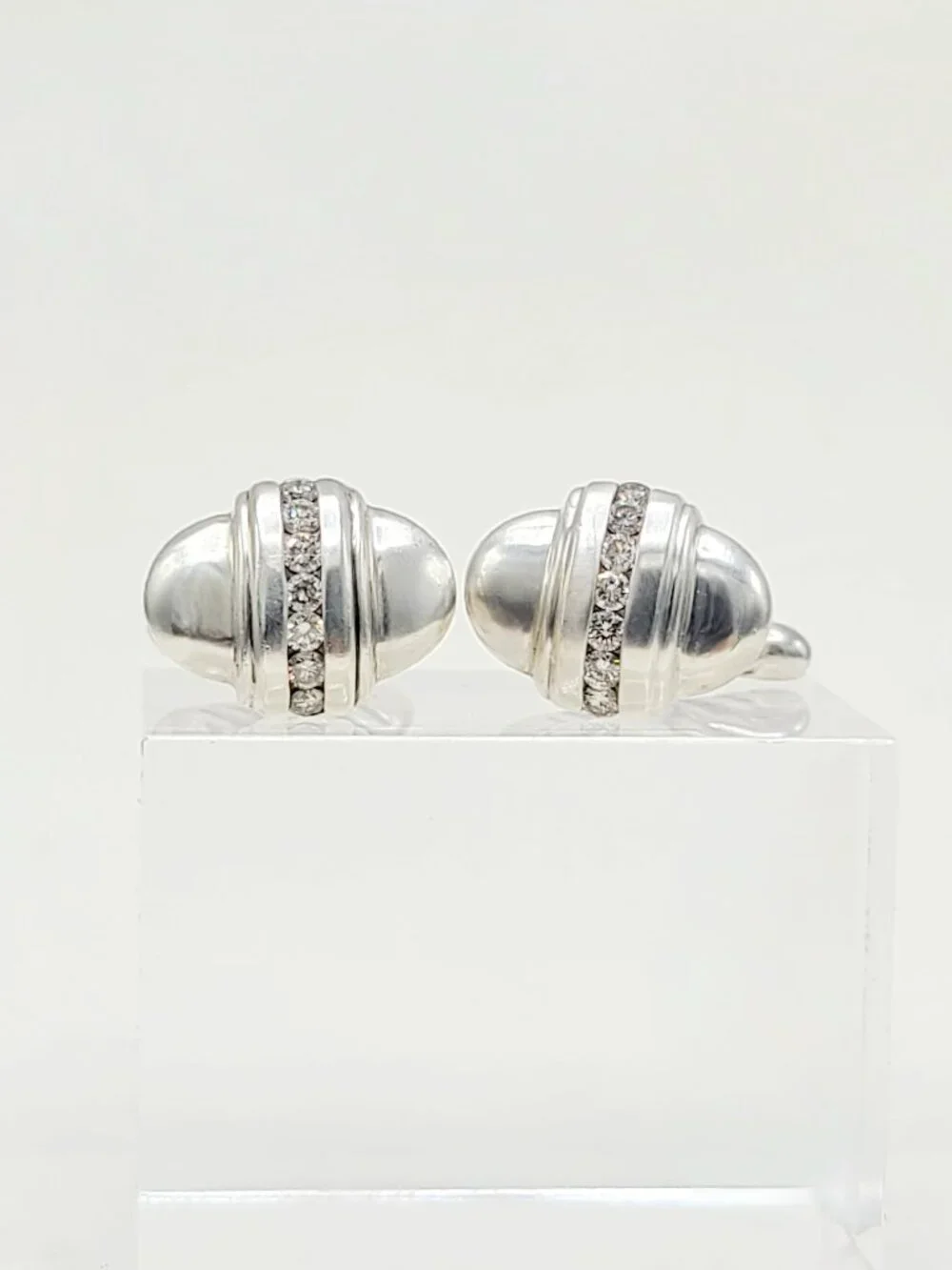 David Yurman Thoroughbred Cufflinks in Sterling Silver w/ White Diamonds - RARE